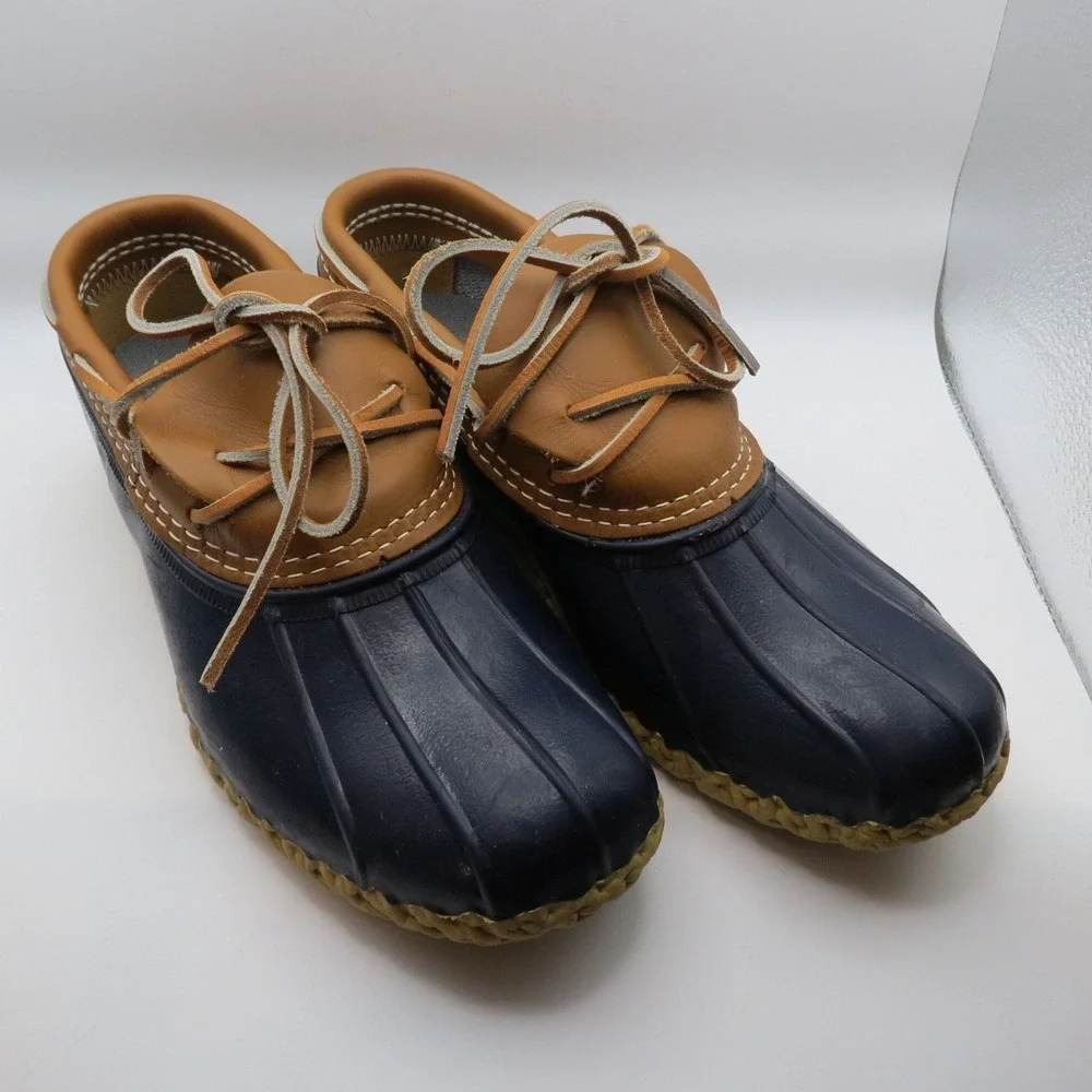 L.L. Bean Mens Navy Low Duck Mocs Gumshoe Boots Outdoors Rugged Leather Sz 8N